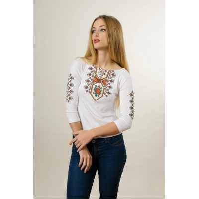 Embroidered t-shirt with 3/4 sleeves "Colourful" on white